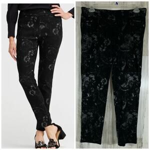 Chicos Brigitte Lurex Jaquard Ankle Pants Sz 2.5R (35x27) High Rise Black Silver